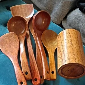 Wooden Kitchen Utensil Set with Holder